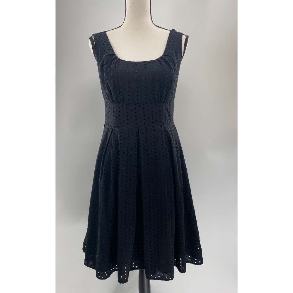 Clavin Klein Black Eyelet/ Crochet Midi A-line Dress